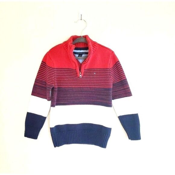 Tommy Hilfiger Kids Sweater Red 5 Turtleneck  Half Zip Logo - Picture 1 of 5